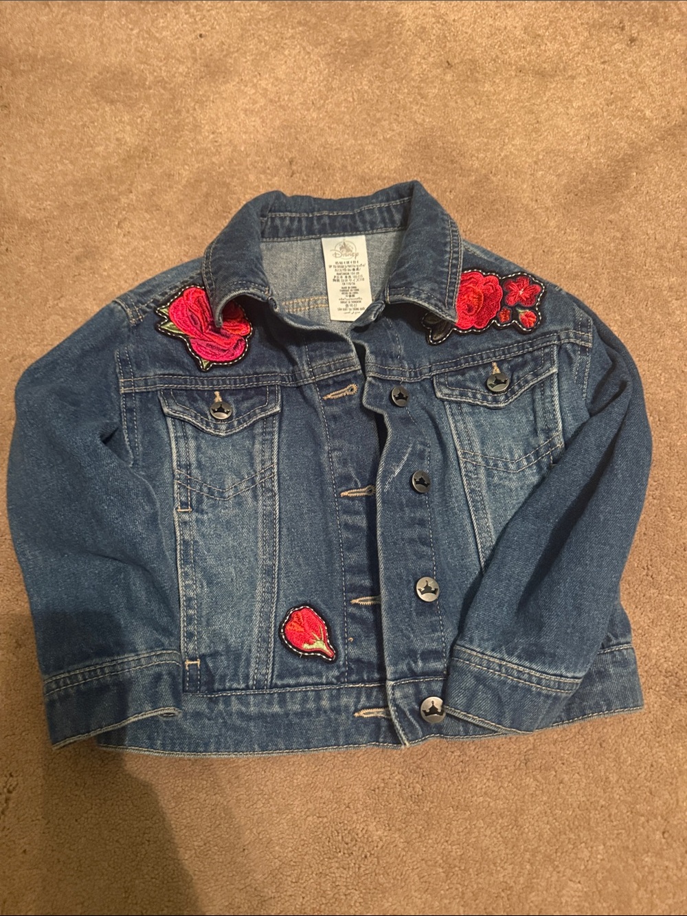 Girls' Blue Denim Jacket with Red Floral Appliqués| kids| size:4